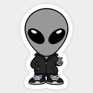 Space Alien Extraterrestrial Peace Hand Sign (Gray) Sticker